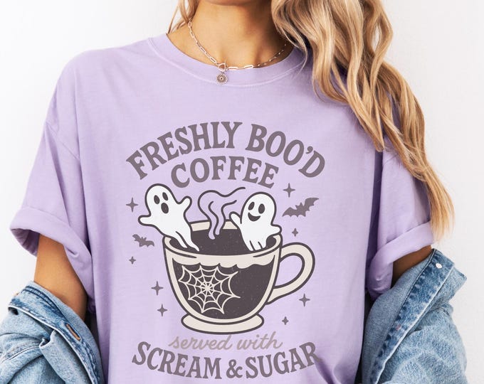 Freshly Boo'd Coffee Shirt, Served with Scream and Sugar Tshirt, Funny Spooky Shirt, Gift for Halloween Lovers, Scream shirt, coffee tee