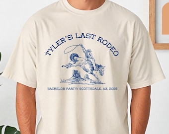 Custom Last Rodeo Bachelor Party Shirts, Personalized Cowboy Western Bach Tee, Bachelor Weekend Groomsmen Gift, Groom Crew Matching Tshirt