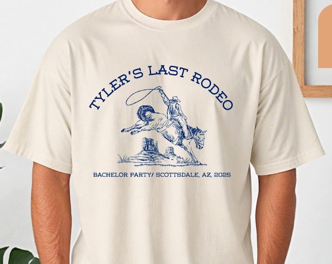 Custom Last Rodeo Bachelor Party Shirts, Personalized Cowboy Western Bach Tee, Bachelor Weekend Groomsmen Gift, Groom Crew Matching Tshirt