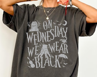 On Wednesdays We Wear Black Comfort Colors Shirt, Horror Party Addams Family Shirt, Spooky Season Goth Shirt, Dance With My Hands Tee