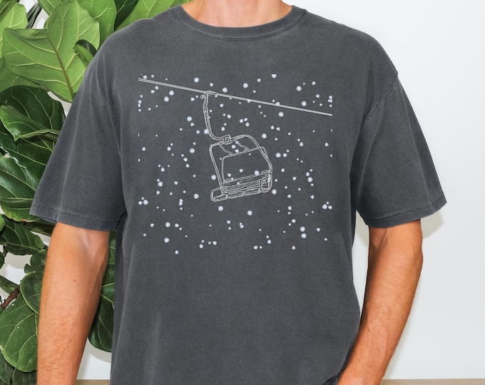 Comfort Colors Snowy Chairlift Shirt, Snowy Ski Resort Tee, Powder skier gift, Snowboarder Shirt Gift, Apres All Day Shirt
