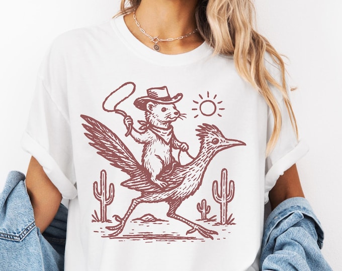Comfort Colors Cowboy Squirrel Tee,  Farmcore fashion Comfort Colors, Ranch hand Gift, BOHO style top, Trending Cowgirl shirt, Oversized Tee