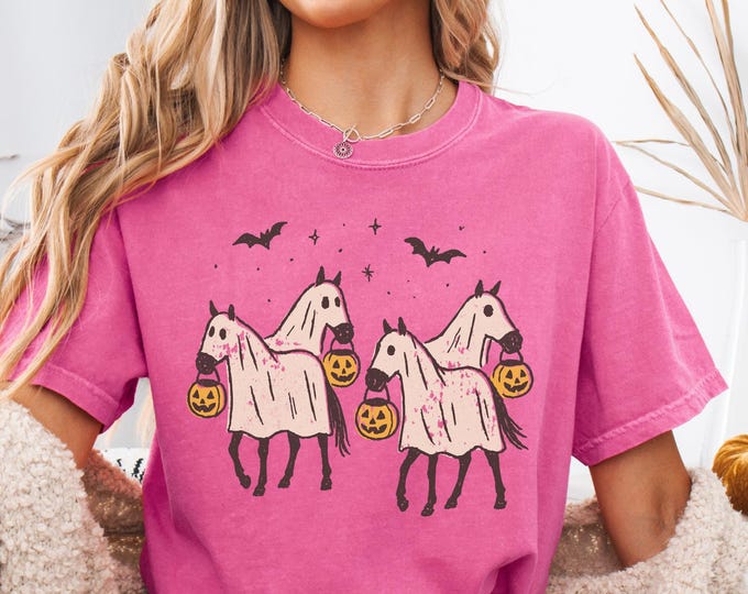 Comfort Colors® Halloween Horse Shirt, Cute Ghost Horse Shirt, Spooky Horse Shirt, Horse Lover Gift, Western Halloween, Trick Or Trot