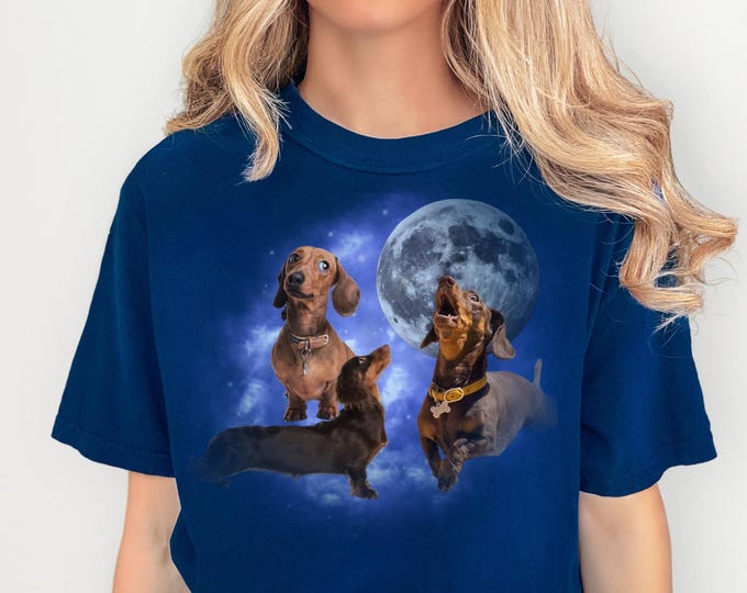 Dachshund Retro Graphic Shirt, Vintage Comfort Colors® Dachshund Moon Tshirt, Doxin Moon Tee, Distressed Dachshund Tee