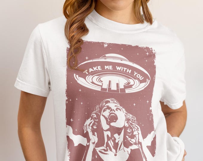 UFO 'Take Me With You' Tshirt, Vintage Alien T-shirt, Vintage 90s Shirt, comfort Colors, Aduction shirt, Oversized Distressed
