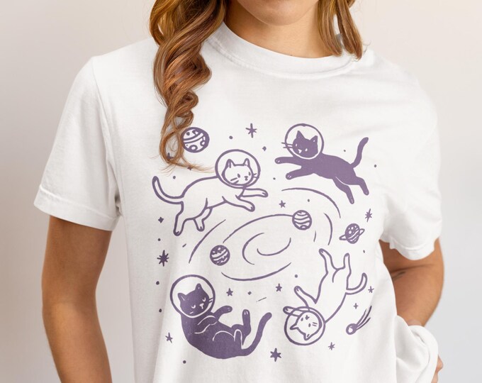 Featured listing image: Cats in Space Shirt, Funny Cat Tshirt, Reto cat Shirt, Aesthetic Graphic, Vintage Cat T Shirt, Cat Lover Gift, cosmic cat, Comfort Colors®