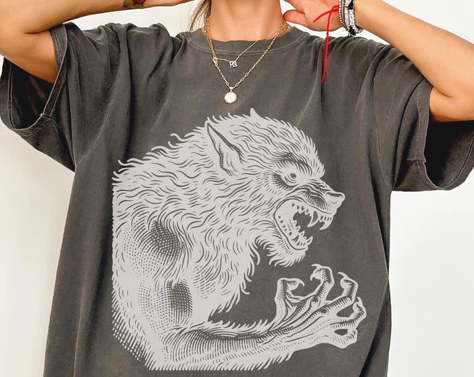 Werewolf Shirt, Vintage Werewolf Shirt, Dark Medieval Shirt, Artsy Shirt, Gift for Fantasy Reader, Castlecore Werewolf Gift, Gothic Tee
