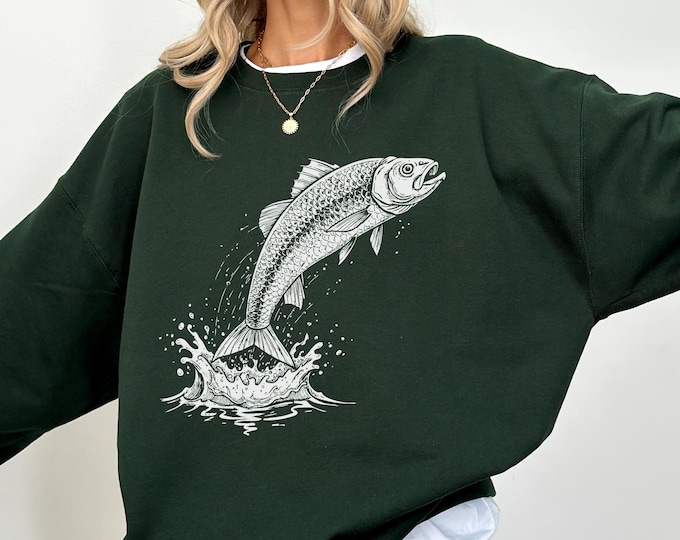 Jumping Fish Crewneck Sweatshirt, Leaping Fish Sweatshirt, Cute Lake Cabin Crewneck