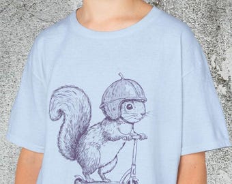 Squirrel on Scooter Kids Tee, Acorn Squirrel Kids Tee