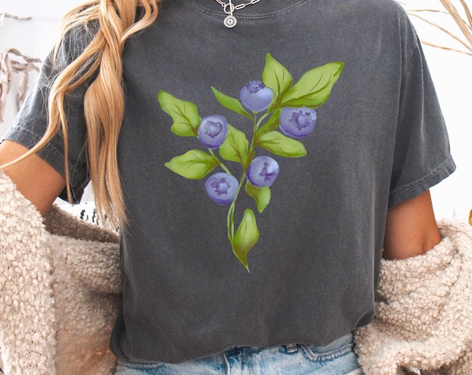 Comfort Colors Blueberry Tshirt, Painted Blueberry Tee, Berry Shirt, Berry Lovers Shirt, Cute Garden Tee, Hand-Drawn Berry