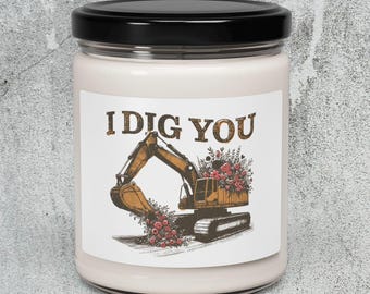 Excavator Candle, Construction Theme Candle, I Dig You Candle, Heavy Machinery Candle