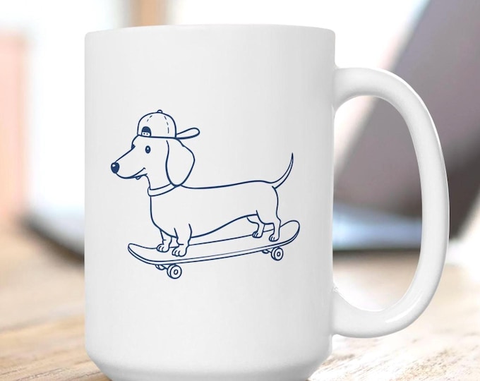 Skateboarding Dachshund Mug, Doxin Skateboard Mug