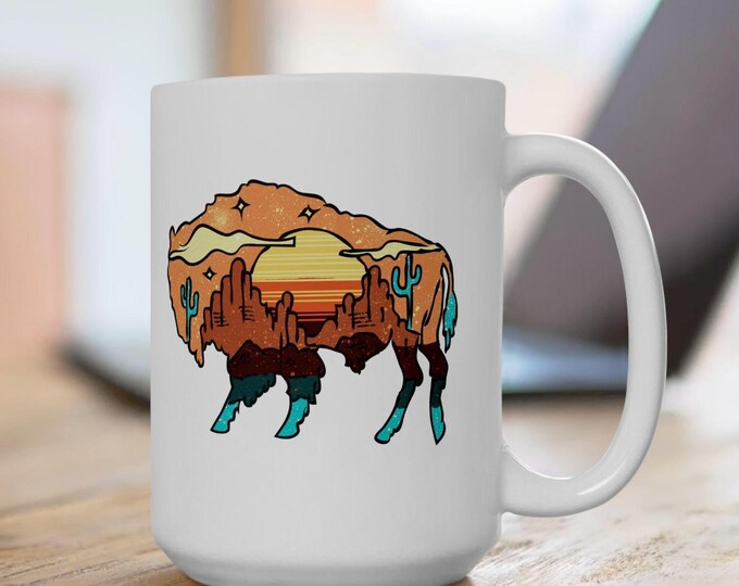 Desert Sunset Buffalo Mug, Southwest Bison Mug