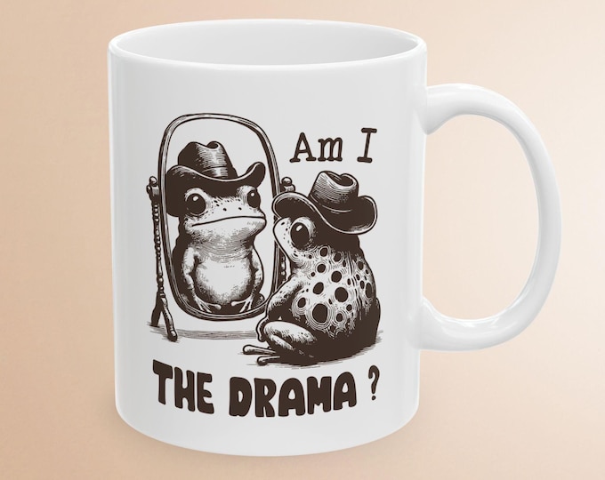 Am I The Drama? Cowboy Toad mug, Gift For Drama Lovers, Toad Enthusiasts, Funny sayings Coffee & Tea Drinkers