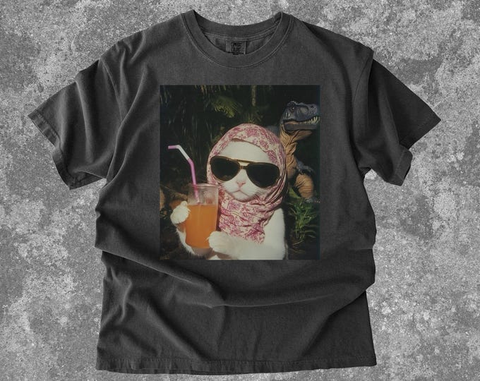 Retro Meme Cat Drinking Comfort Colors Shirt, Vintage Elengant Cat Meme Tee