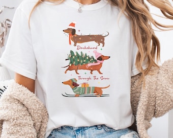 Dachshund Through The Snow Shirt, Merry Christmas Dachshund Dog Tee, Comfort Colors Doxin Shirt, Christmas Wiener Dog Shirt