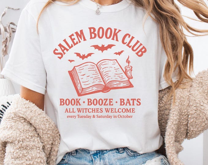 Comfort Colors Salem Book Club Shirt, Bachelorette Halloween Shirt, Vintage Halloween T-Shirt, Salem Witch Shirt, Bookish Halloween Tee