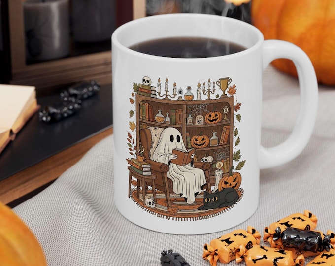Ghost Book Reader Mug, Halloween Reading Mug, Book lover gift, Reading enthusiast gift, ghost reader Mug, literature lover Gift, Boo Mug