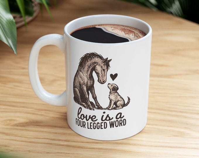 Love is a Four Legged Word, Horse and Dog Mug, Gift for Vet or Vet Tech, Pet Owner Gift, Animal Print Cup, Pet Lover