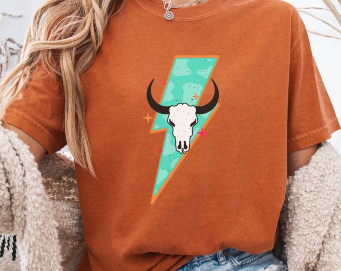 Comfort Colors Boho Cow Skull Shirt, Western Graphic Tee, Bull Skull Shirt, Cowgirl Tshirt, Country Bull Shirt, Cowboy Bull Shirt