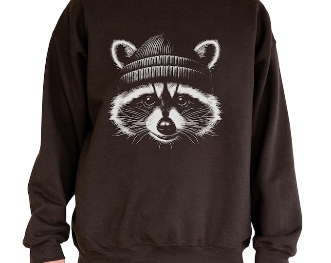 Raccoon Thief Sweatshirt, Raccoon in Beanie Crewneck