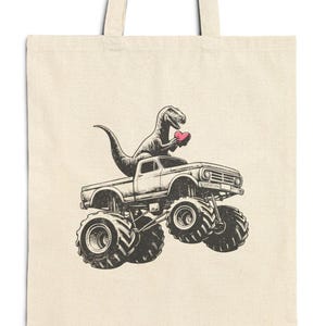 Bolsa de compras ecológica con diseño de dinosaurio y camión monstruo, ideal para la playa, regalo para niños, con dibujos animados.