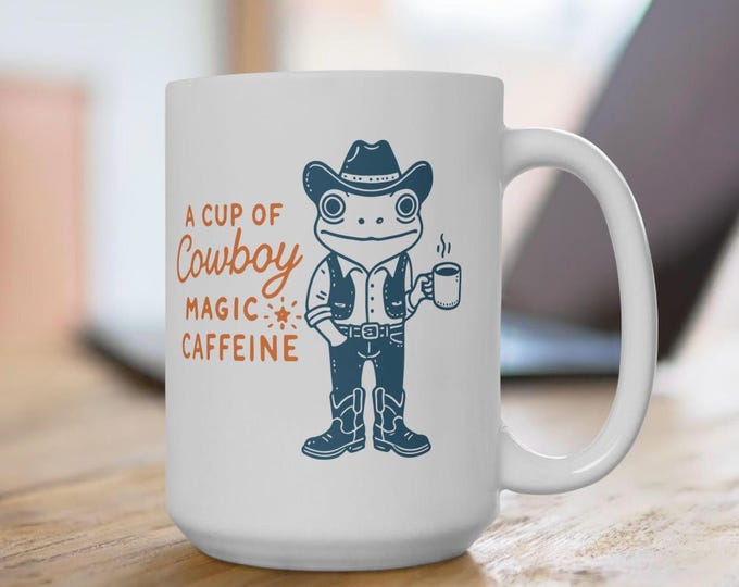 A Cup Of Cowboy Magic Caffine Frog Mug, Cowboy Frog Mug