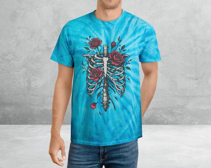 Tie-Dye Skeleton and Roses Shirt, The Dead, Grateful, Festival Hippie Unisex Tshirt, Dead Head Tee, Skeleton with Roses Tee
