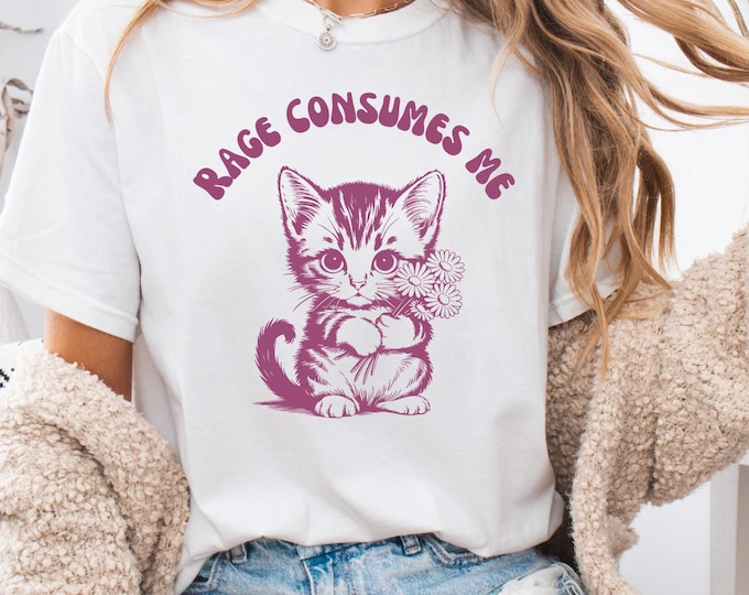The Rage Consumes Me Cat Shirt: Comfort Colors Vintage Cat Tee