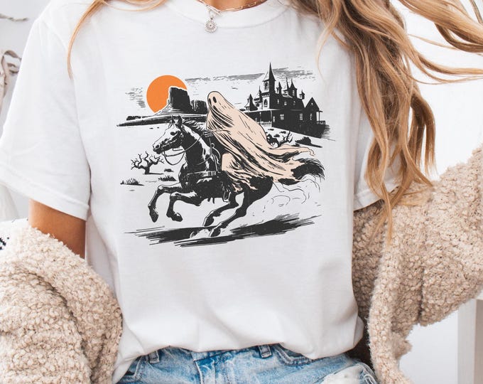 Ghost Rider Comfort Colors Unisex Tshirt, Vintage Style Tee, Perfect for Halloween, Horse Enthusiasts, Casual Wear, Spooky Graphic Art Shirt