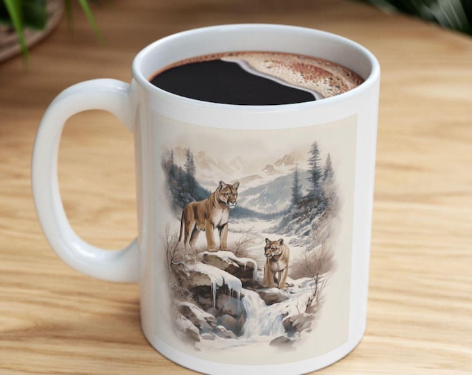 Mountain Lion Mug, Mountain Lion Illustration