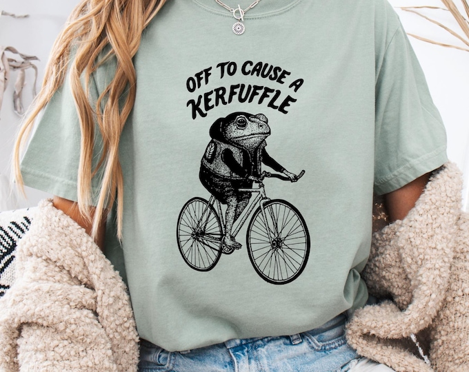 Resist Frog Shirt, Off to Cause a Kerfuffle Frog Tshirt, Comfort Colors Hipster Frog shirt, frog riding bike tee, frog meme Tee