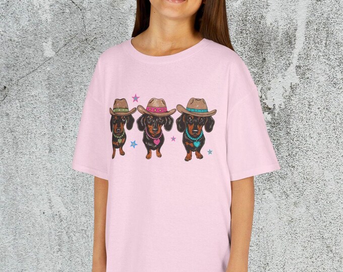 Cowgirl Dachshunds Kids Tee, Cute Dachshund Cowboy Kids Shirt, Doxin Puppy Kids Shirt