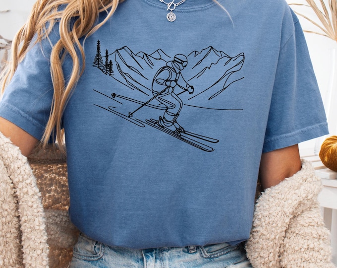 Ski Adventurer Comfort Colors TShirt, Mountain Adventure ski Gift, Powder ski Shirt