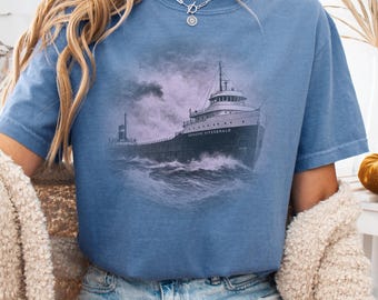 Comfort Colors Edmund Fitzgerald Shirt, Great Lakes Shipwreck Top, Rustic Maritime Apparel