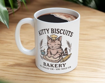 Cat sourdough Mug, Funny Cat Kneading Mug, Kitty Lover baking Gift, kitty biscuits Mug