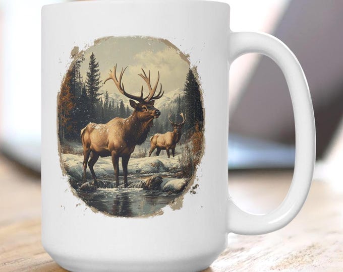 Elk Mug, Elk Coffee Mug, Elk Illustration Mug