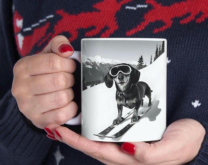 Dachshund Ski Mug, Dachshund Through the Snow Mountain Mug