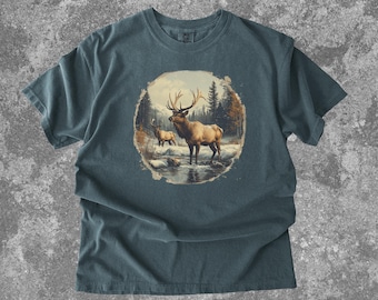 Retro Y2K Elch Wildnis Szene Shirt, Neunziger Jahre Vintage Elch Shirt, Comfort Farben 90er Jahre Nostalgie Americana Elk Tee