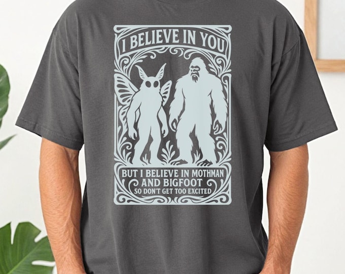 Cryptid Encounter Comfort Colors Tshirt, Cryptid Lover Tee, Mothman and Bigfoot Shirt, Paranormal Clothing, Mythical Creature Graphic Shirt