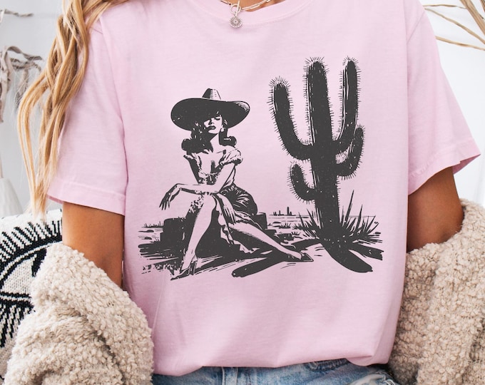 Boho Cowgirl and Cactus Shirt, Western Graphic Tee, Arizona Cowgirl Shirt, Cowgirl Tshirt, Country Shirt, Cowboy Shirt, Southwest Art