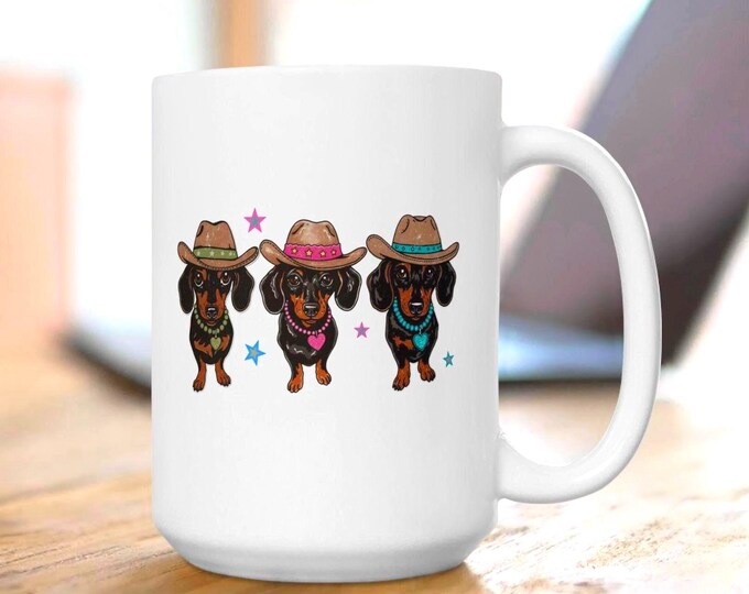 Cowboy Doxin Mug, Dachshund Cowgirl Mug, Western Weiner Dog Mug