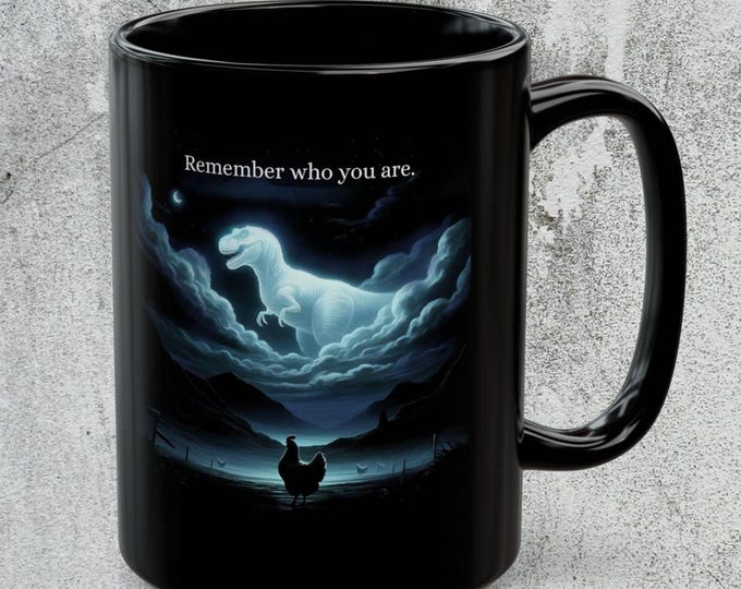 Remember Who You Are Mug, Funny Evolution Joke Meme Mug, Chicken Dinosaur Mug, T-Rex Mug