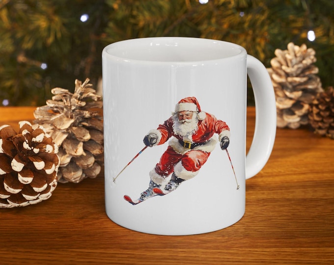 Skiing Santa Mug -Christmas Gift for skiers