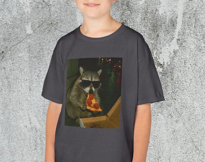 Raccoon Eating Pizza Kids Tee, Funny Feral Kids Raccoon Top