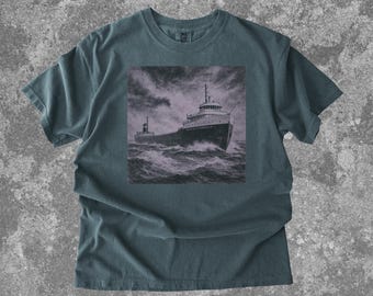 Edmund Fitzgerald shirt, Comfort Colors  Vintage distressed Edmund Fitzgerald Shirt, Great Lakes shipwreck Tee