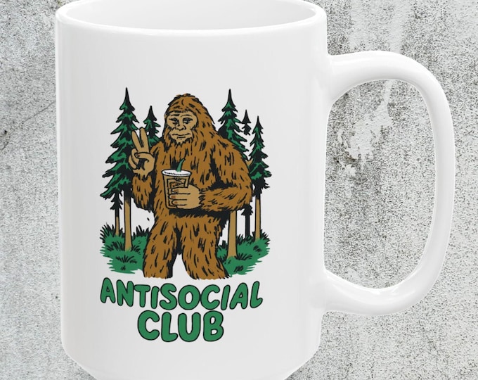 AntiSocial Club Bigfoot Coffee Mug, Sasquatch Club Mug