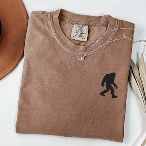 Comfort Colors Embroidered Bigfoot T-Shirt, Sasquatch Cryptid Embroidery Tee