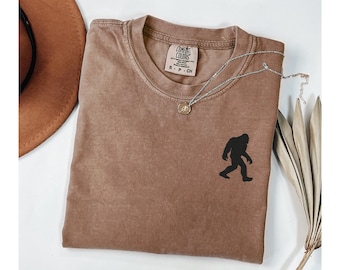 Comfort Colors Embroidered Bigfoot T-Shirt, Sasquatch Cryptid Embroidery Tee