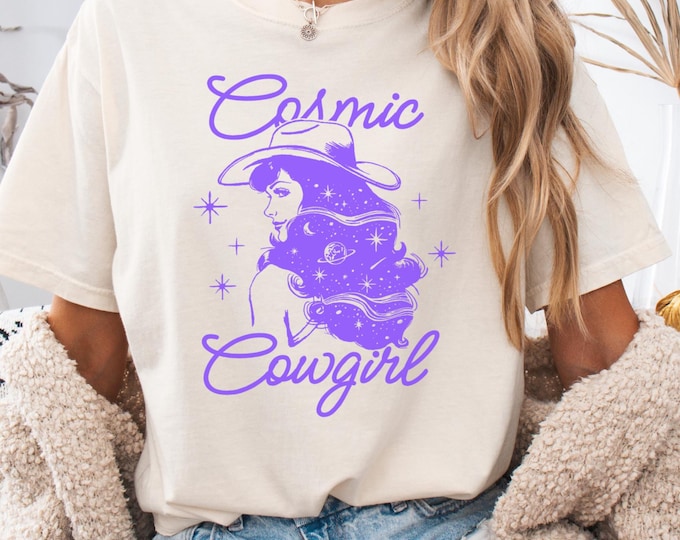 Comfort Colors® Cosmic Cowgirl Shirt, Retro Sci-Fi Shirt, Cowgirl Space Tee, Funky Country Concert Tshirt, Western Graphic Tee For Women